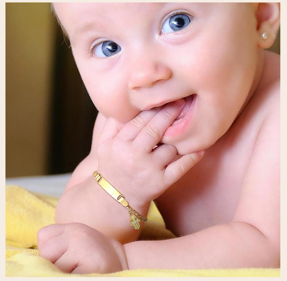 Hamsa Evil Eye Chain Bracelet for Little Boy Girl, Engrave Customized Name Bracelet, Hand of Fatima Lucky Jewelery
