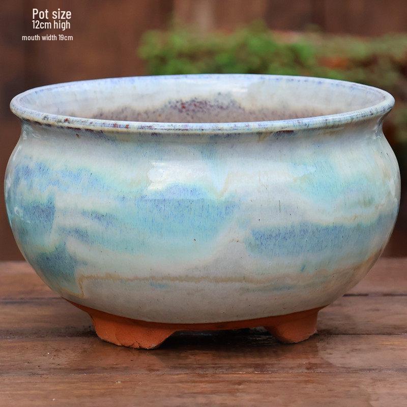 Yixing Handmade Coarse Pottery Medium Succulent Planter - Breathable Zisha Ceramic Ebony Tree Pot for Green Plants