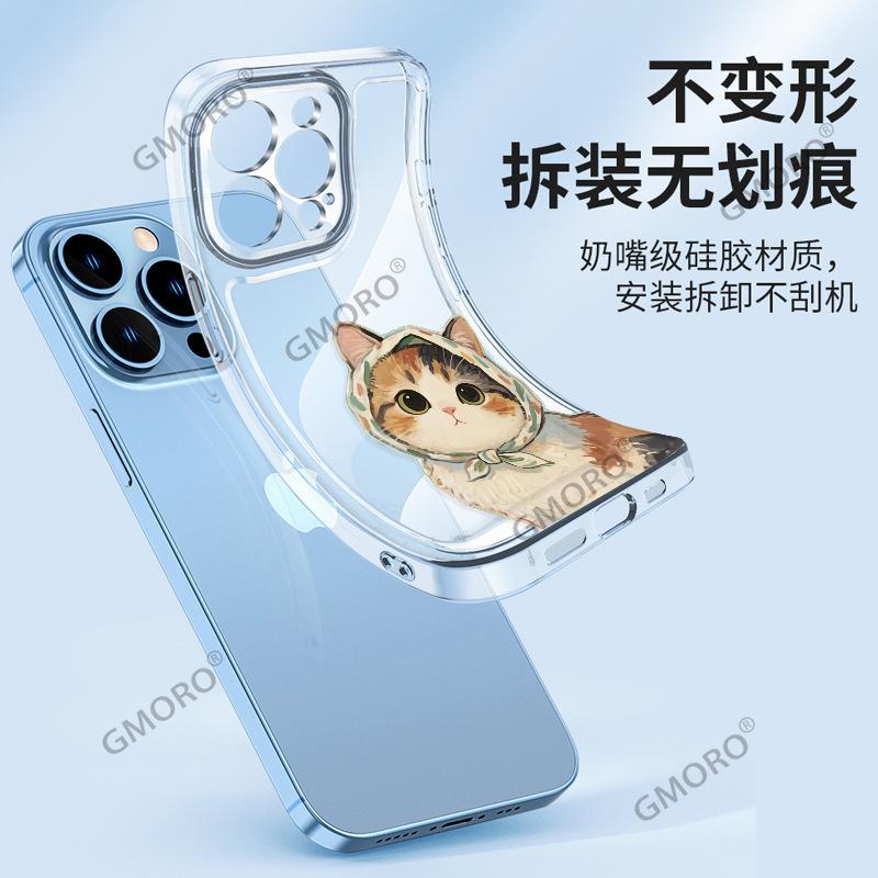 Oil painting cat is suitable for Apple 17promax transparent mobile phone case, girls iphone16 cute soft girl protective case.