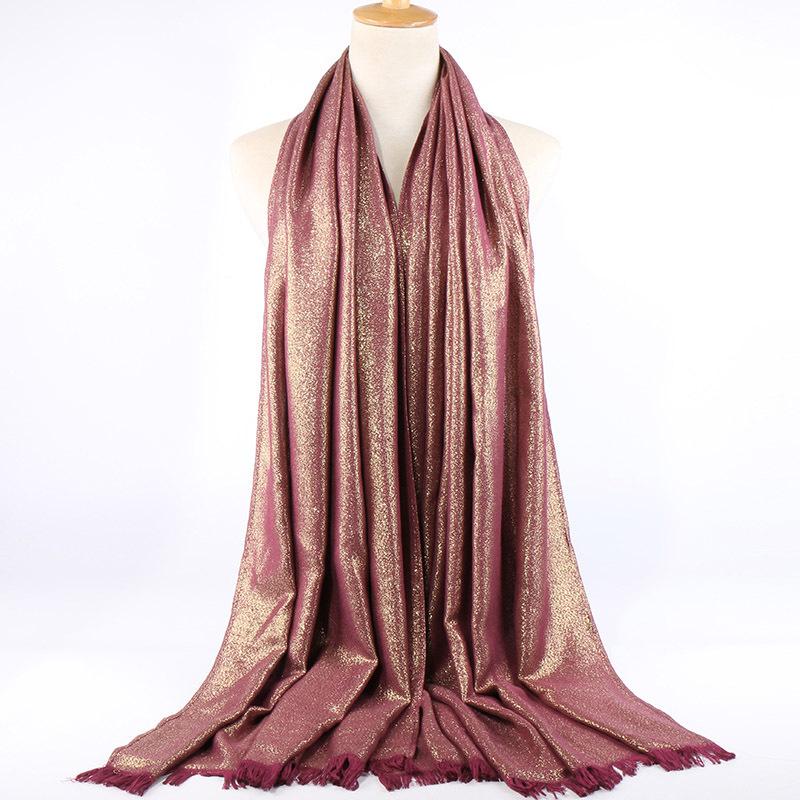 Glitter Lurex Cotton Gold Hijab Scarf Women Silver Tassels Shawls Muslim Scarves Headscarf Solid Wraps Headband Pashmina Stoles