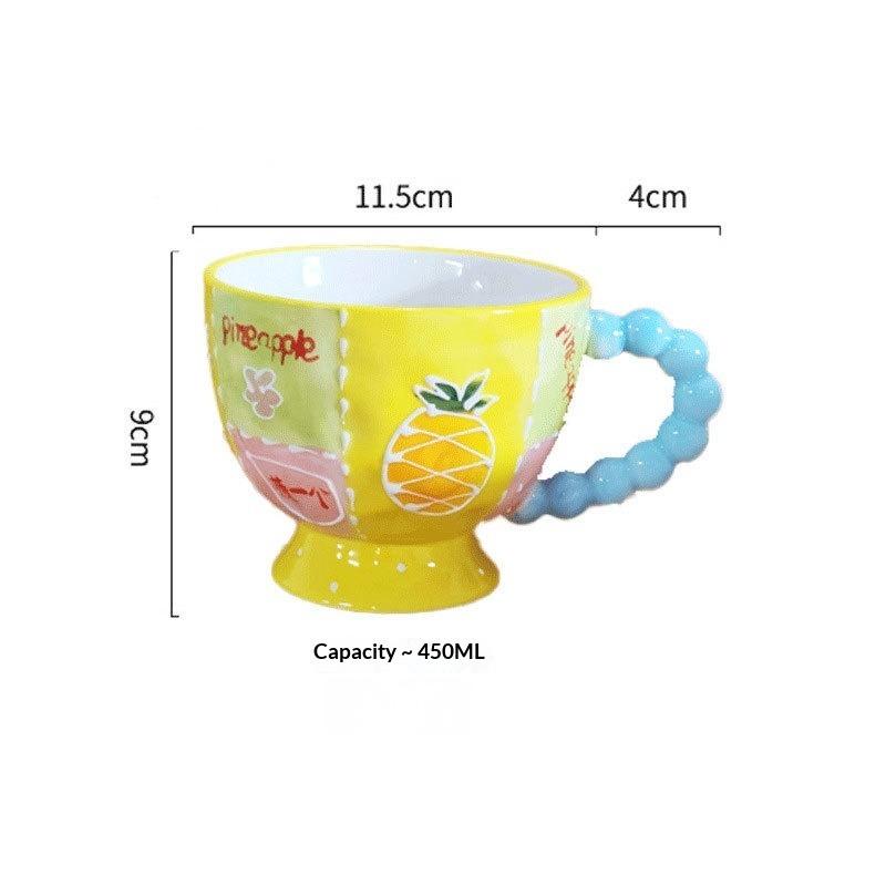 Hand-painted Ceramic Cup Cute Creative Bead Handle Breakfast Cup High Value Large Capacity Milk Oat Cup Drinking Cup