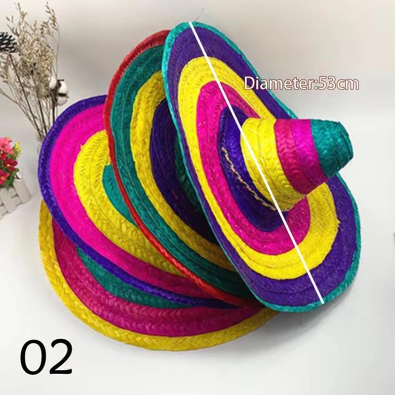 Mexican Party Hat Colorful Wide Brim Straw Hat Men Women Outdoor Carnival Halloween Decor Kids Cosplay Performance Hat Sombrero