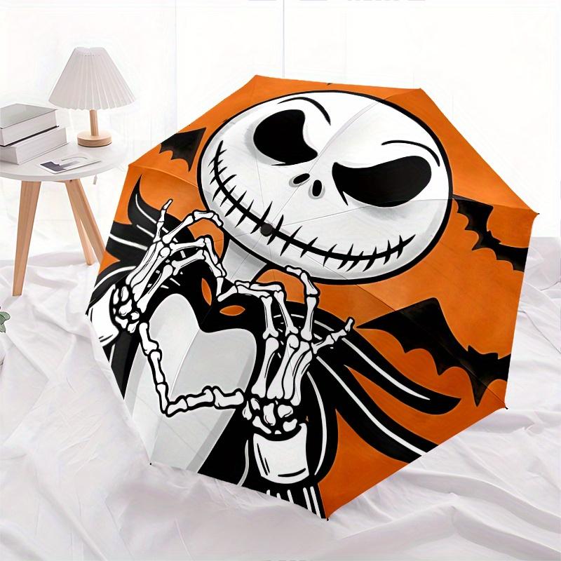 1 Auto Open Jack Skellington, Halloween Themed Colorful 8-rib Portable Umbrella for Men and Women, A Compact Commuting Companion Suitable fo