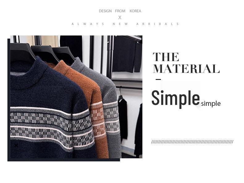 Men's Thickened Mink Wool Knit Sweater - Autumn/Winter Warm Base Layer, Round Neck.