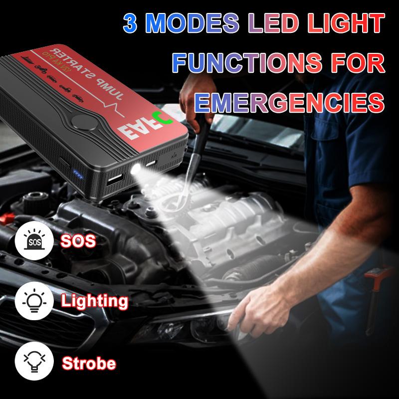 EAFC 2000A/600A Jump Starter Portable Power Bank 12V Car Battery Booster with Dual USB Ports & LED Flashlight Fast Charging