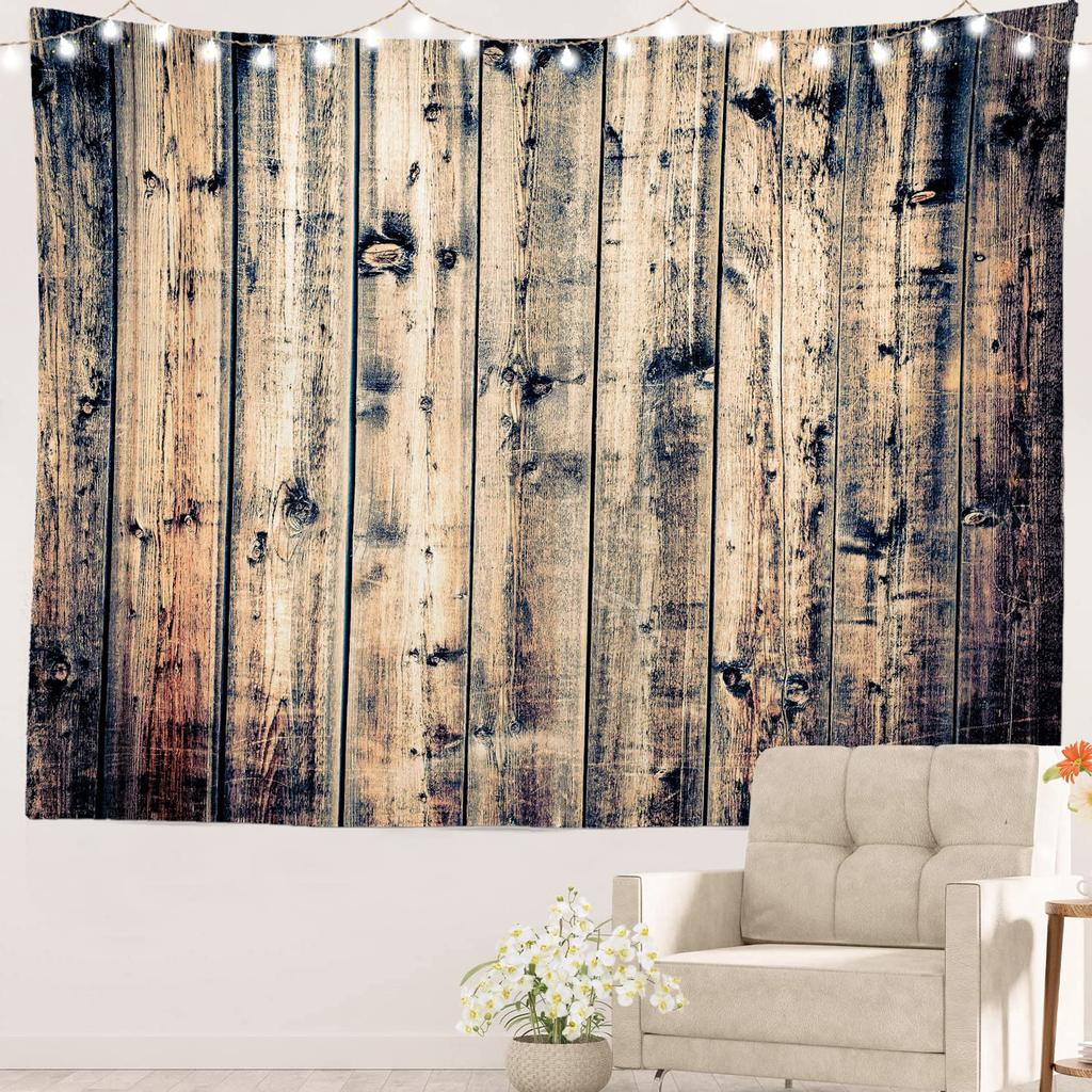 Vintage Planks Tapestry Wall Hanging Striped Wood Wall Tapestry Backdrap for Living Room Bedroom Dorm Home Decor Brown and Grey
