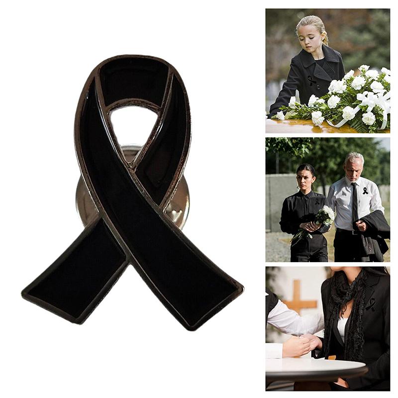 1/5/10Pcs Black White Ribbon Pin Badge Brooch Funerals Memorial Pin Enamel Black Ribbon Badge Mourning Badge Funeral Pin Brooch