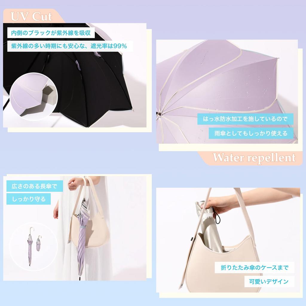 Francfranc Piping Folding White Rain or Two-Color Umbrella, 47cm, (For Shine)