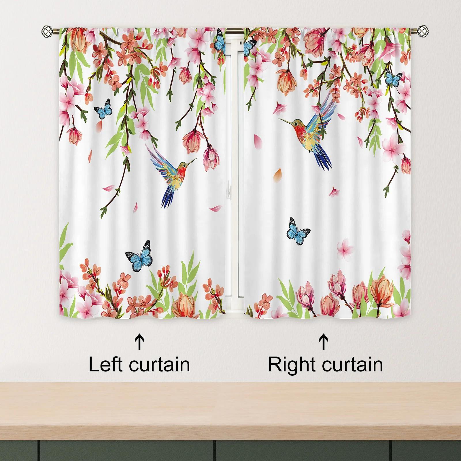 

2 шт. Карманные шторы для кухни с изображением колибри, цветочные шторы для спальни, цветочные бабочки, деревенское окно для гостиной, домашний декор 70x150cm(27.5x59inch