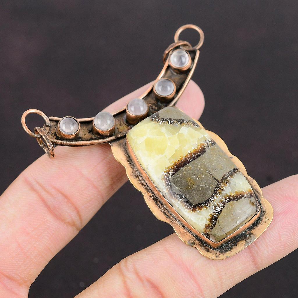 Septarian Pendant Rose Quartz Pendant Gemstone Copper Pendant Natural Septarian Jewelry Gift For Mom Handmade Copper Jewelry Amazing Pendant