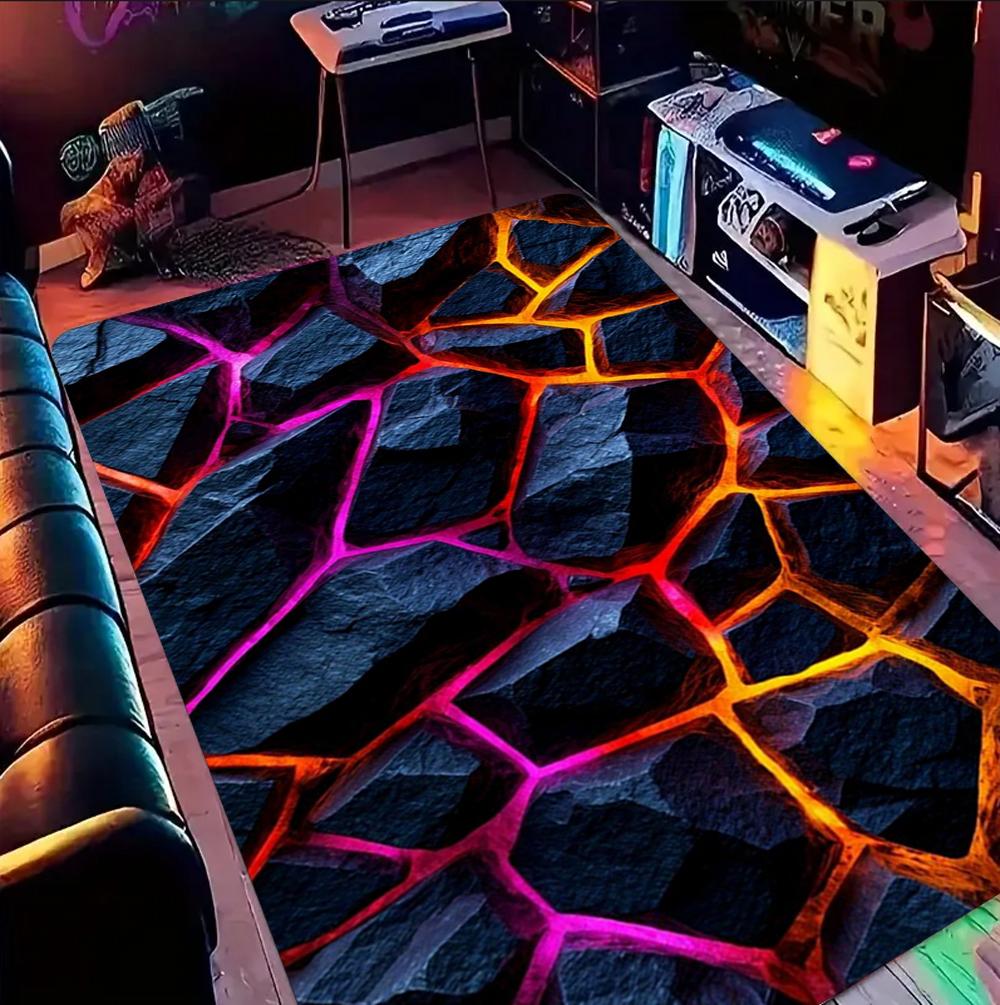 3D Geometric Neon Crack Carpet Gaming Room Carpet for Kids Boys Man's Room Large Rug Game Player Home Decor, Teen Room Decor Rug