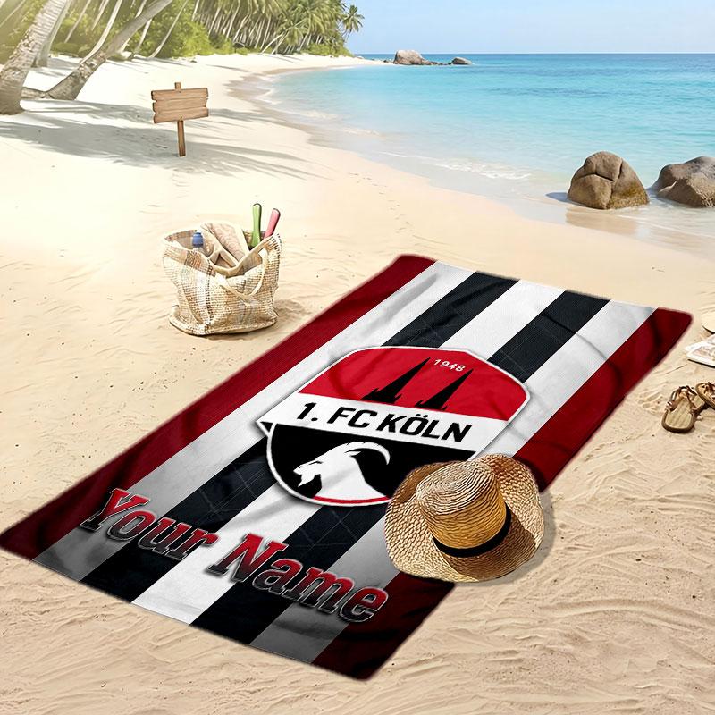 FC Köln Personalisiertes Bedrucktes Strandtuch Fußballlogo Unterstützung Benutzerdefinierter Name Text Absorptionsfähiges Handtuch für Sport Reisen Besonderes Geschenk