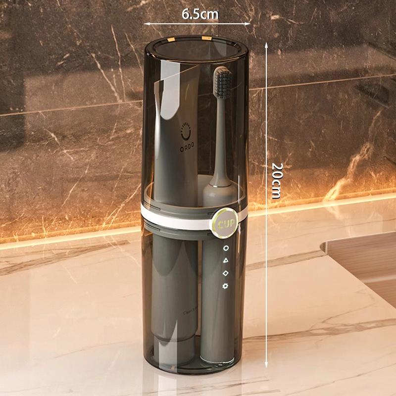 

Travel Toothbrush Cup PET Transparent Leakproof with Holder for Hotel Bathroom, Portable Couples Set Dental Organizer Case Gift серый