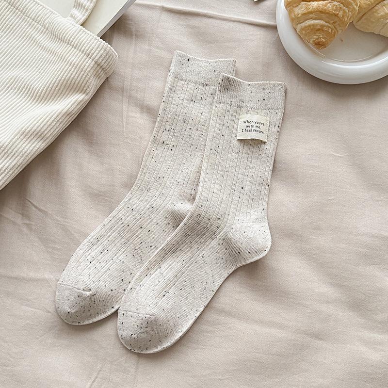 Female Spring and Autumn Cotton Point Yarn Personality Cloth Label In The Tube Pile Socks