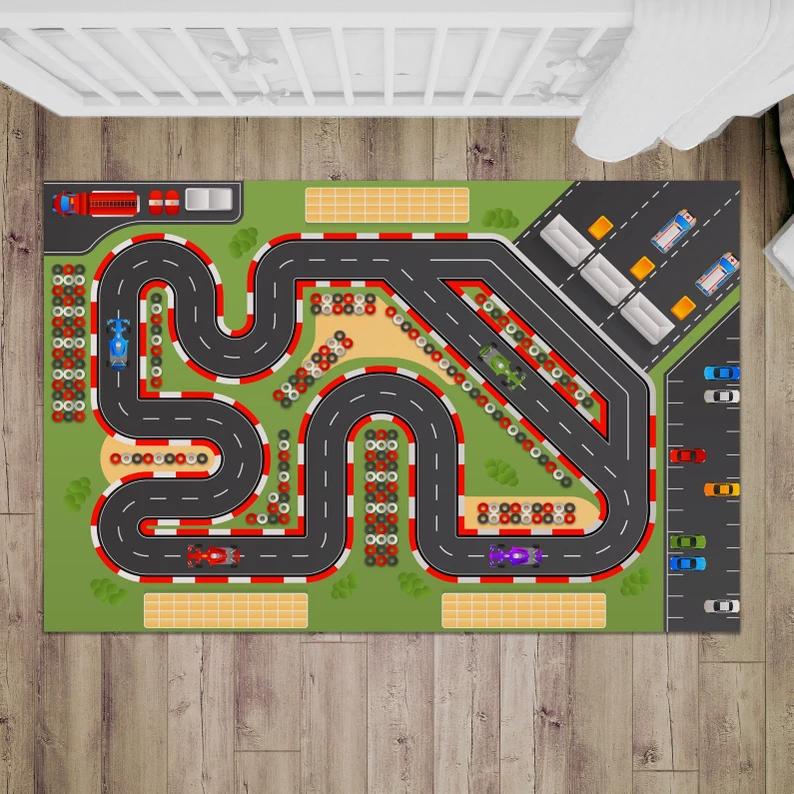 Racing Track Carpet Children's Soft Climbing Mat Urban Transportation Rail Transit Carpet Racing Enthusiast Room Decoration
