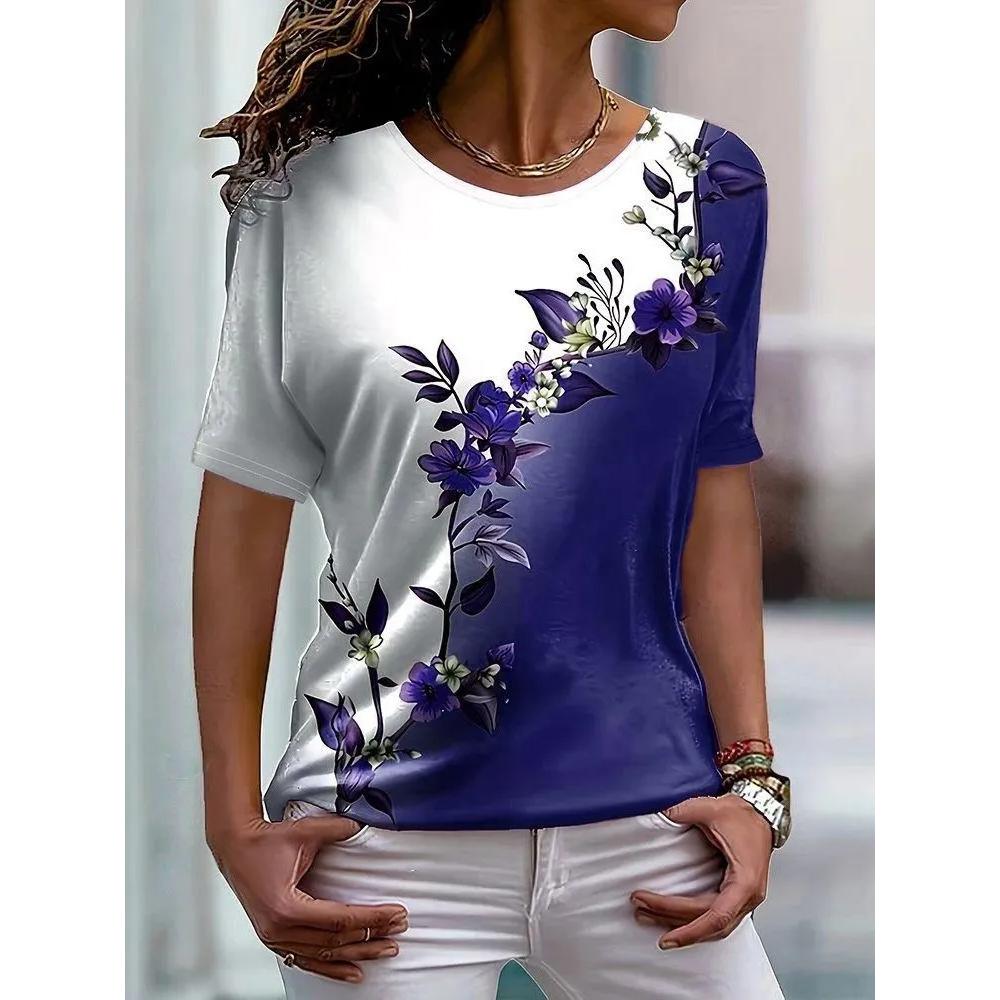Fashion Flower Print Women's Top Casual Loose Short Sleeves Comfortable Versatile T-Shirts Women’s