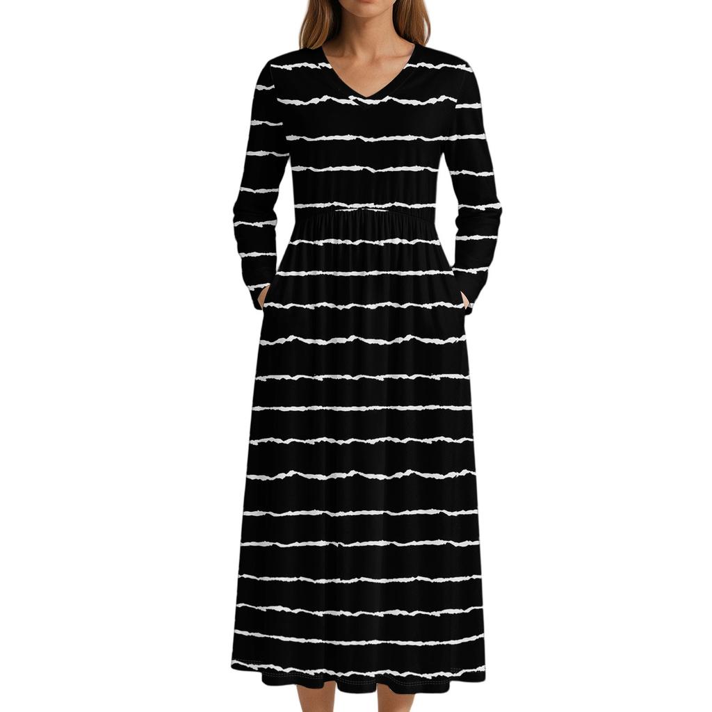 Šaty Pro Ženy Dlouhé Boho Plážové Šaty Elegantní Maxi Šaty Výstřih do V Dlouhý Rukáv Šaty s Kapsami