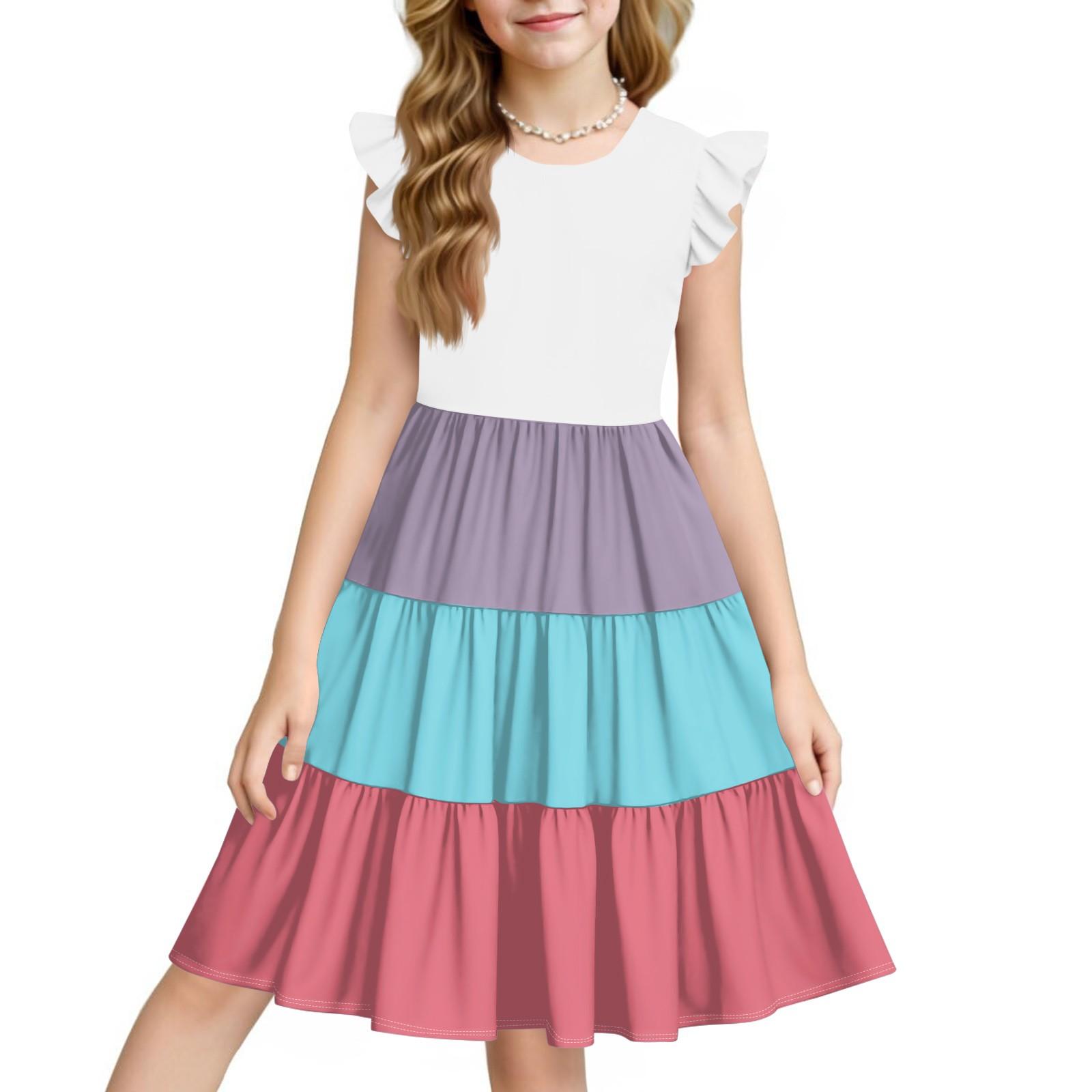 

Летнее детское платье для девочек с принтом, повседневное милое платье принцессы с круглым вырезом 130