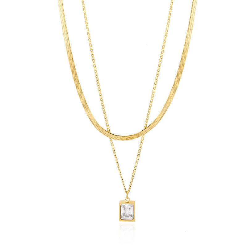 Niche design plating, snake bone double-layer gemstone pendant, retro Hong Kong style cold wind long necklace
