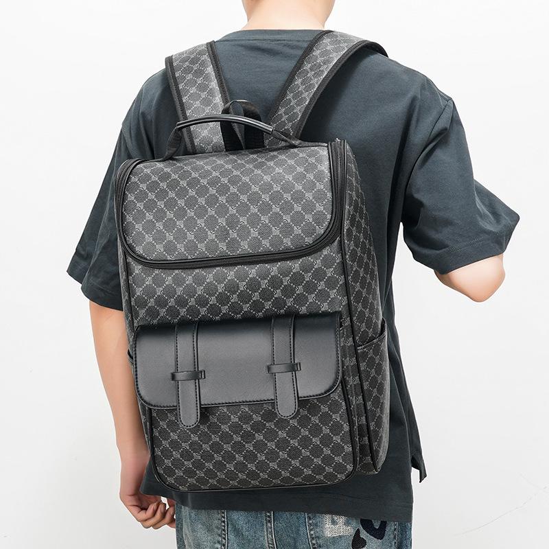 Backpack Men'S Fashion Trendy Brand Pu Commuter Backpack Travel Bag College Student High School Student School Bag Computer Bag Large Capacity