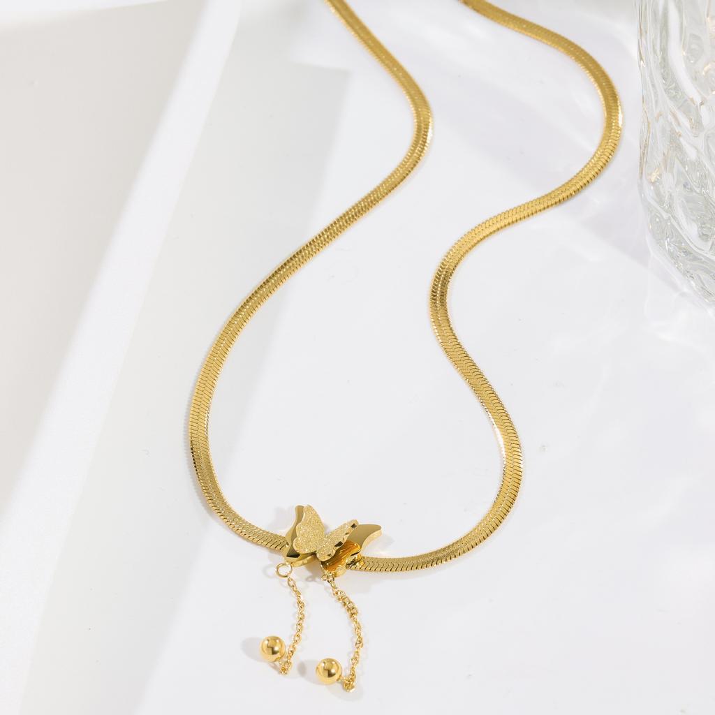 Titanstahl Matt Schmetterling Halskette Kalter Wind Flach Titan Stahl Schlangenknochen Kette Schlüsselbein Kette Halskette Dekoration Verblasst Nicht