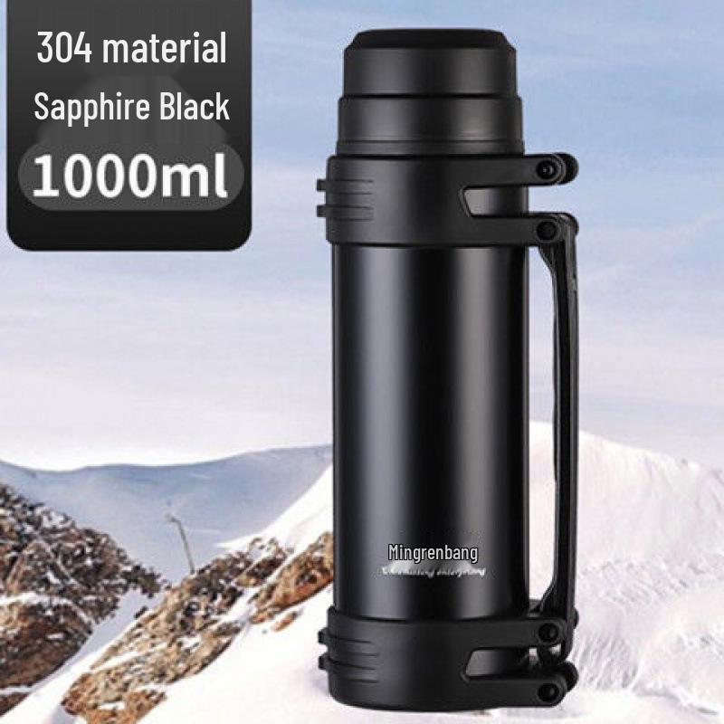 

Large Capacity Stainless Steel Insulated Travel Thermos Cup 1000ml with brush and strap чёрный