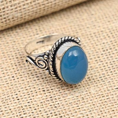 Pretty Blue Chalcedony Gemstone Handmade 925 Solid Sterling Silver Jewelry For Women