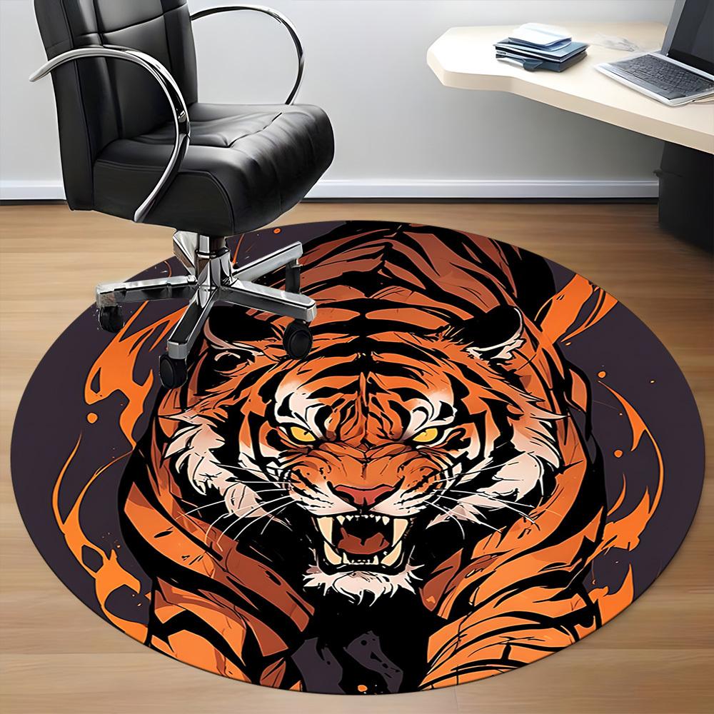 1pc Tiger Flames Office Round Area Rug, Under Office Chairs Bedroom Living Room Home Decor, Room Deco, Available In Various Sizes