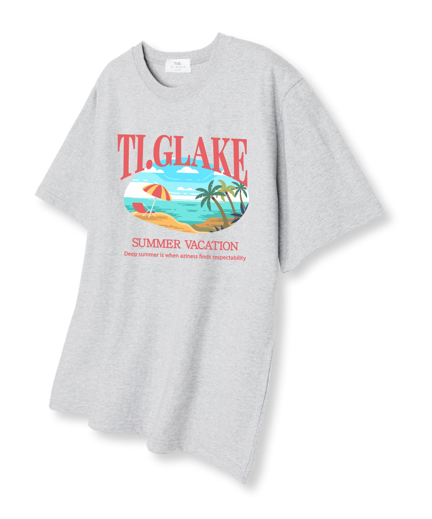 Tee Glake Parasol Beach Oversized Short Sleeve T-Shirt Light Gray Xxl