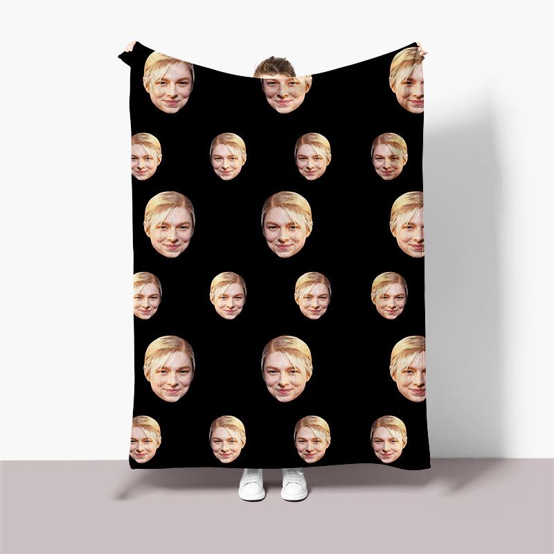 Personalisierte Flanelldecke mit schwarzem Hintergrund, Foto von einem Gesicht, Geburtstags-Erinnerungsdecke