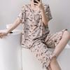1011 New anti-bump cotton and silk pajamas women's summer ultra-thin short-sleeved trousers cotton and silk set large-size loungewear
