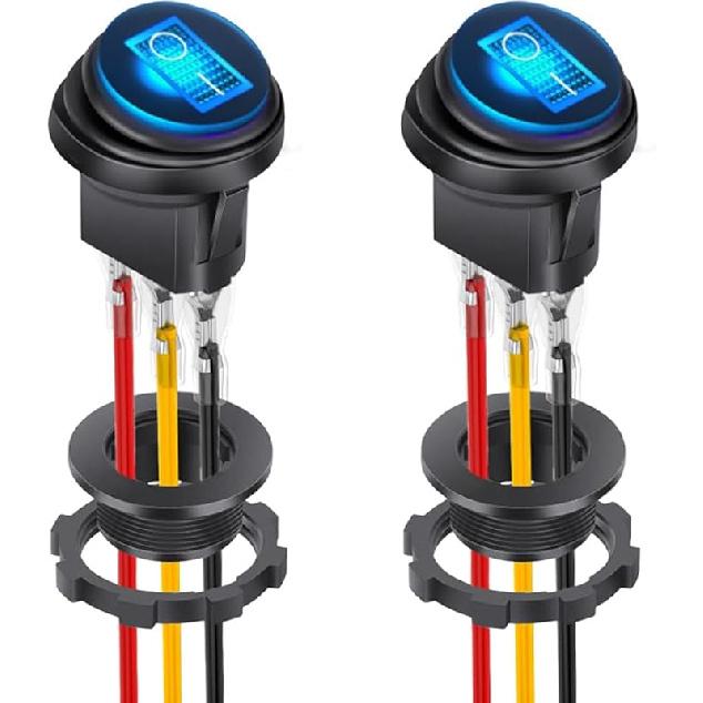 2PCS 12V UL Listed Round Rocker Switch, Waterproof LED Rocker Toggle Switch with Shell, Lighted ON Off SPST 3 Pin Rocker Switch for Car RV Marine