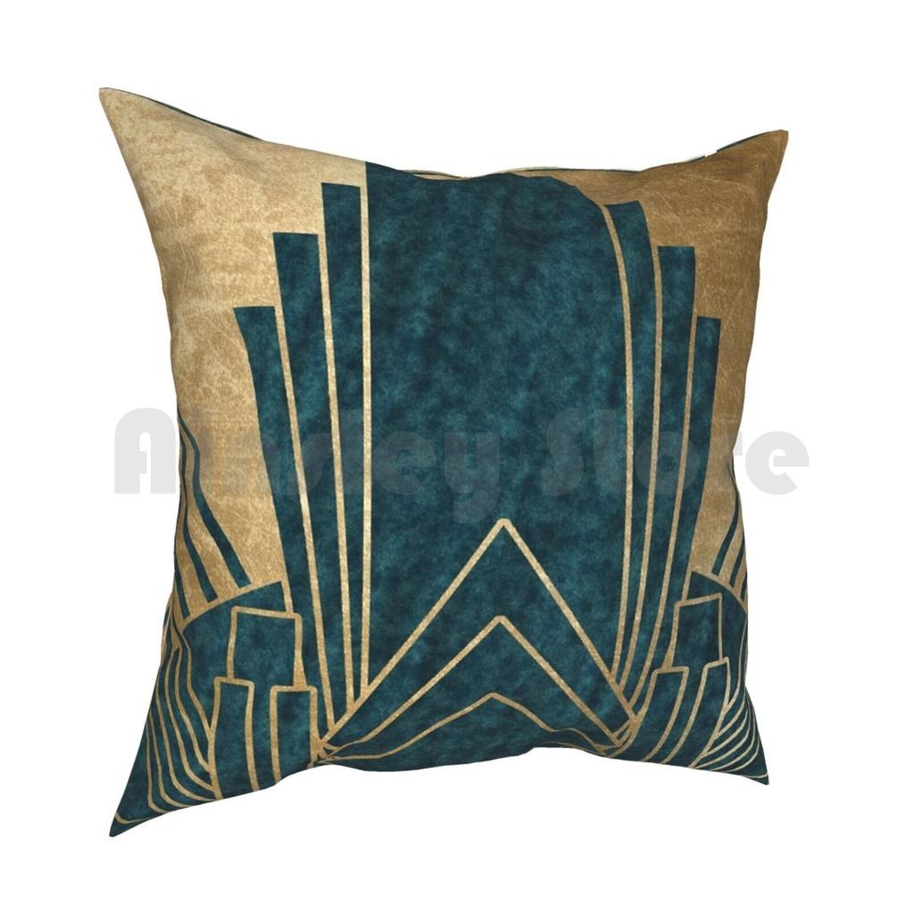 Art Deco GlamourTeal And Gold Pillow Case Printed Home Soft DIY Pillow Cover The Great Gatsby Teal Aqua Turquoise Blue