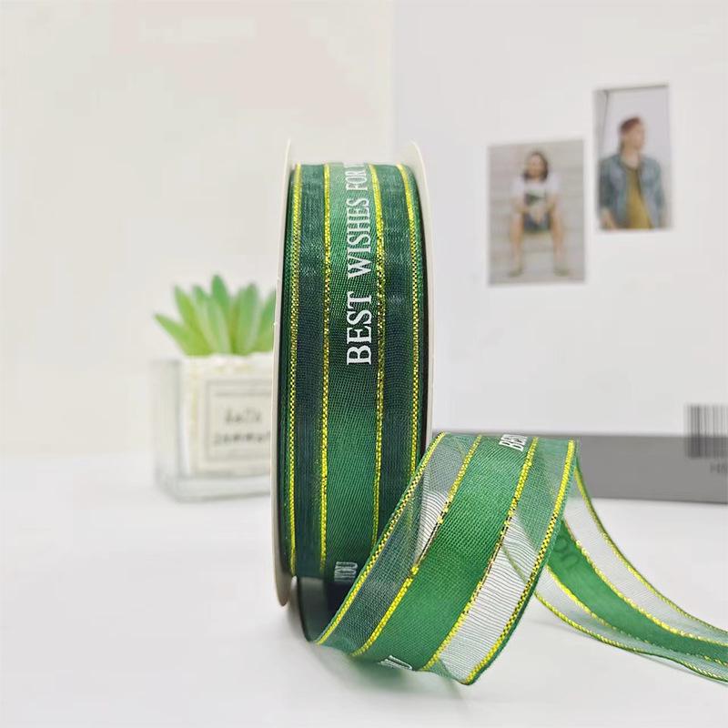 2.5cm Gold-Edged English Ribbon for Birthday Cake & Gift Wrapping, Handmade Bouquet Decoration