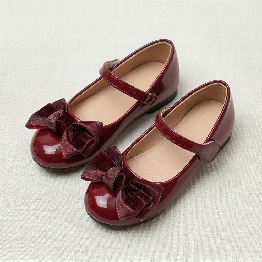 Burgunder Lackleder Mädchen Schleifen Prinzessin Schuhe - Retro Ballerinas für Frühling/Sommer