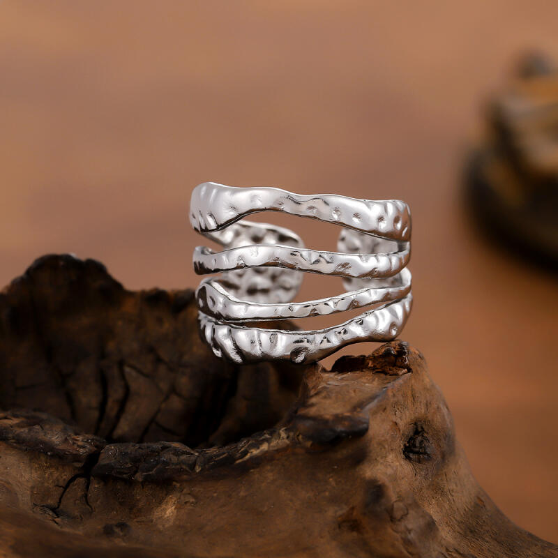 Stainless Steel Multi Layer Hollow Wide Rings for Women Men Classic Retro Texture Chunky Opening Rings Party Jewelry Accessories