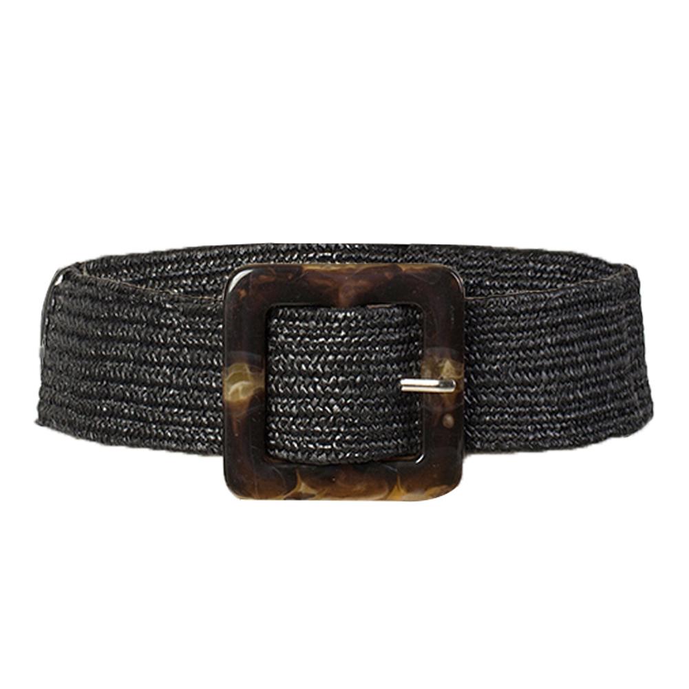Women Belt Straw Casual Ultra Wide Belt Female Woven Vintage Carved Wood Buckle Elastic Belt Decoration Dress Shirt Waist Seal