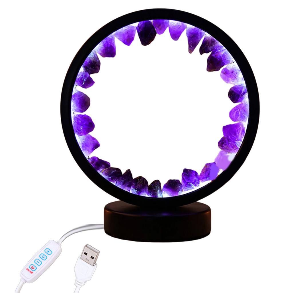 USB-betriebenes Amethyst Heilstein LED-Nachtlicht mit solidem Sockel für Schlafzimmeratmosphären für Schlafzimmer Wohnzimmer