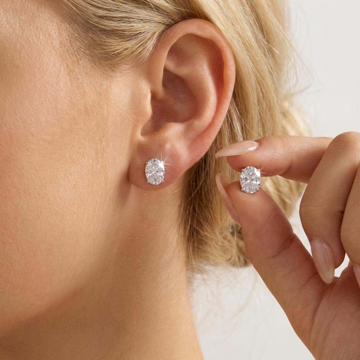 Minimalist Inlaid Cubic Zircon Oval Stud Earrings For Women Men Elegant Geometric Earrings Daily Party Wedding Fashion Jewelry