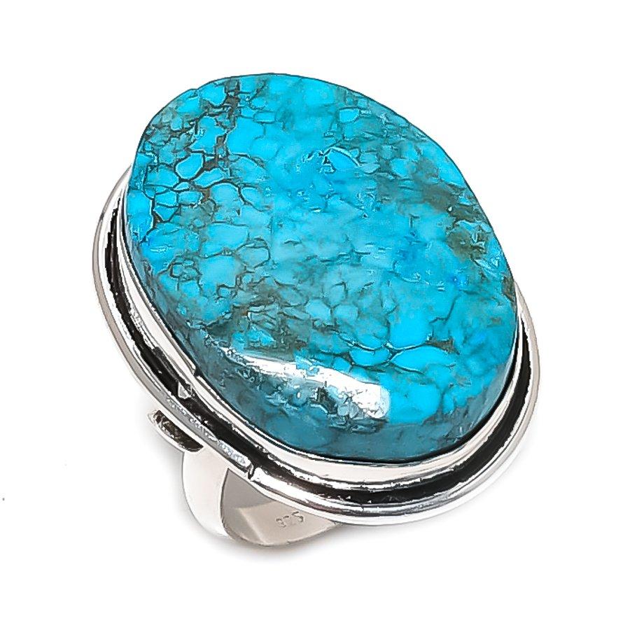 

Натуральный тибетский бирюзовый драгоценный камень 925 стерлинговое серебро ювелирное кольцо размер 7 a9v38