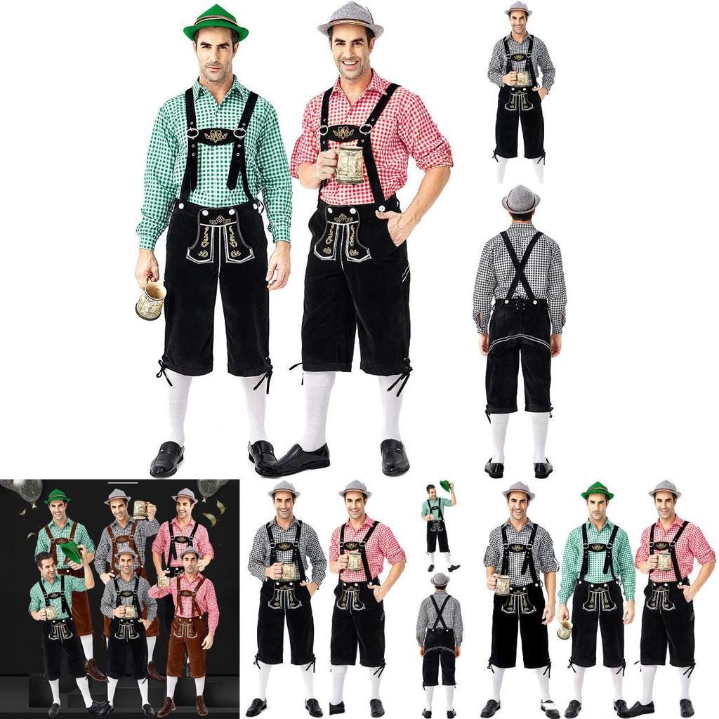 German Traditional Oktoberfest Clothing Stage Costume For Men With Stylish Plaid Shirt