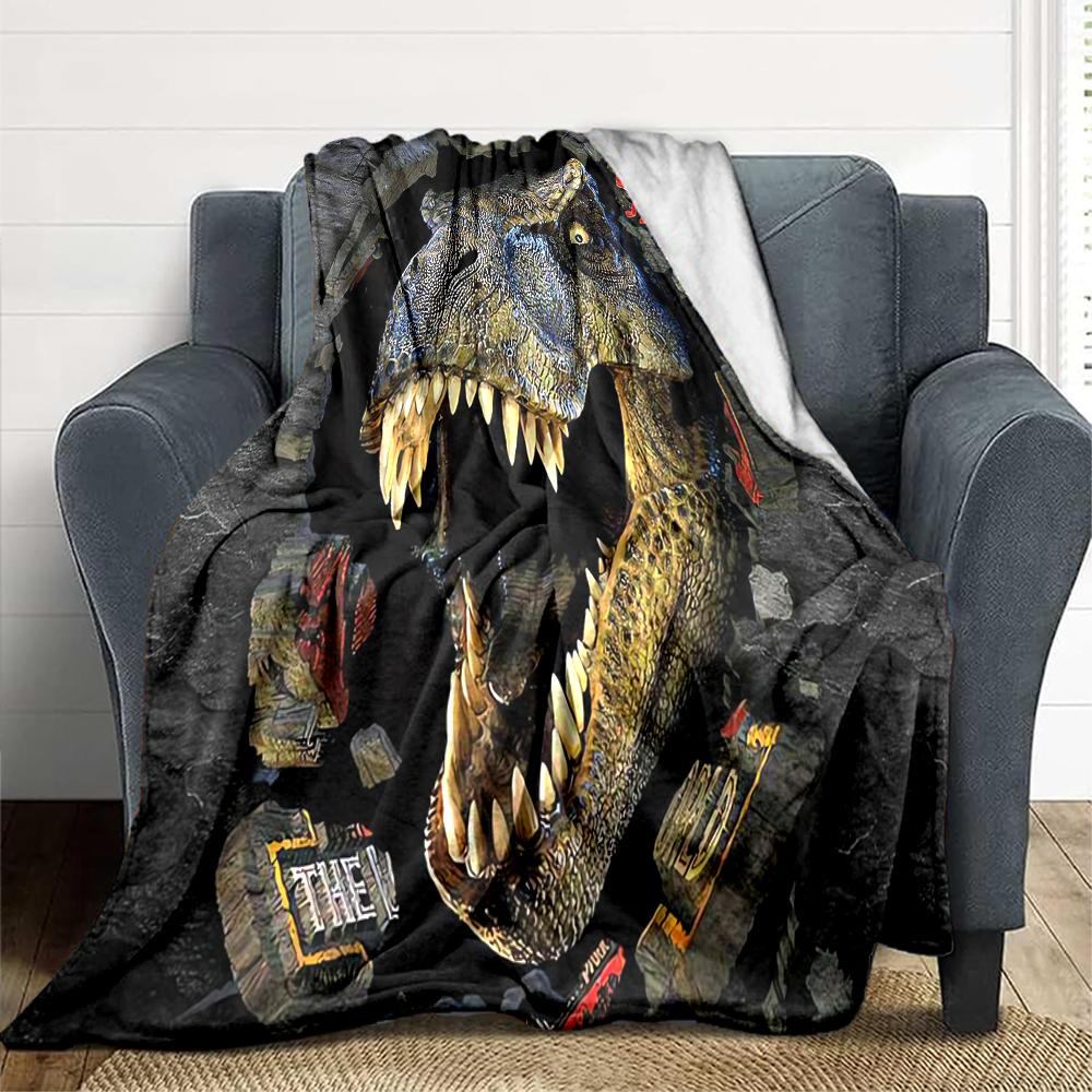 1Pc Dinosaur Breakthrough Artwork Blanket Soft And Comfortable Casual Warm Camping Travel Christmas Halloween Xmas Gift M9242