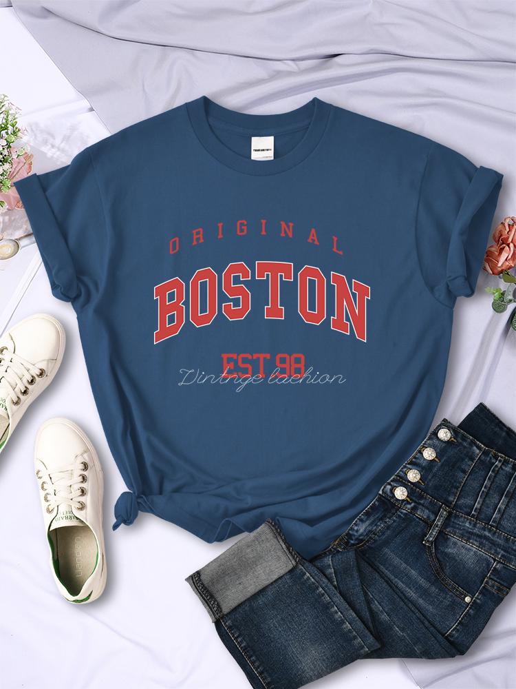 Original Boston Est.98 Street Letter Tshirt Women Summer Breathable T Shirt Hip Hop Casual Cool Short Sleeve Soft Street Clothes