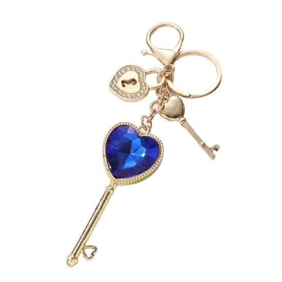 

Keychain Pendant Imitation Gemstone Inlaid Heart Design Key Chain with Anti-Oxidation Lobster Clasp Backpacks Accessory королівський синій колір