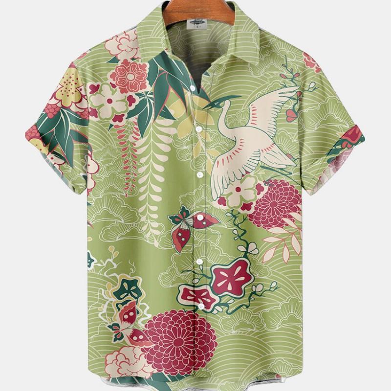 Men's Bird Costumes Hawaii Vacation Vintage Shirt For Men 3D Floral Casual Pattern High Quality Luxury Dazn Clothes Blouse Tops