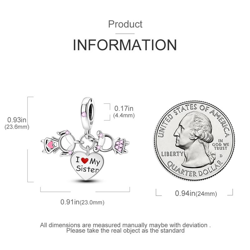 Charm Bead Components Authentic Original Copper Metal Sister Pendant Bead Component Hollow Heart Bead Components Compatible With Bracelet High