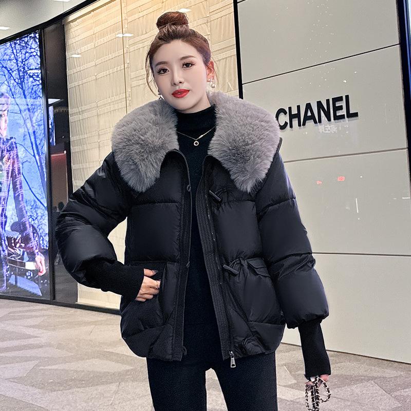 Short Eiderdown In Winter Cotton-padded Jacket Girls Year Latest Short Cotton-padded Jacket with Big Fur Collar