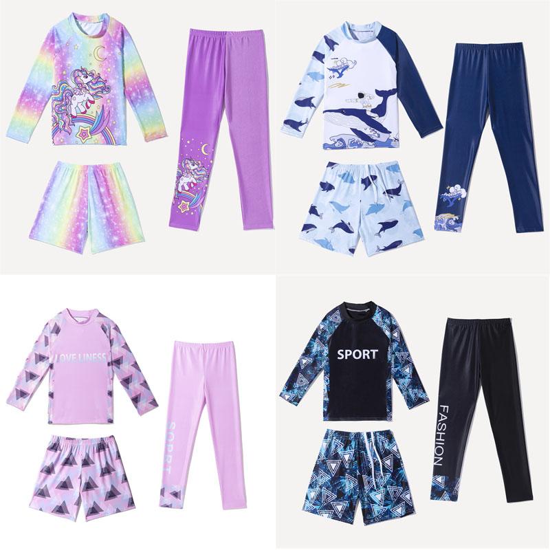 Nové dětské plavky Chlapecké a dívčí kalhoty s dlouhým rukávem Třídílný oblek odolný proti slunci Rychleschnoucí Teplý plavecký oblek pro děti