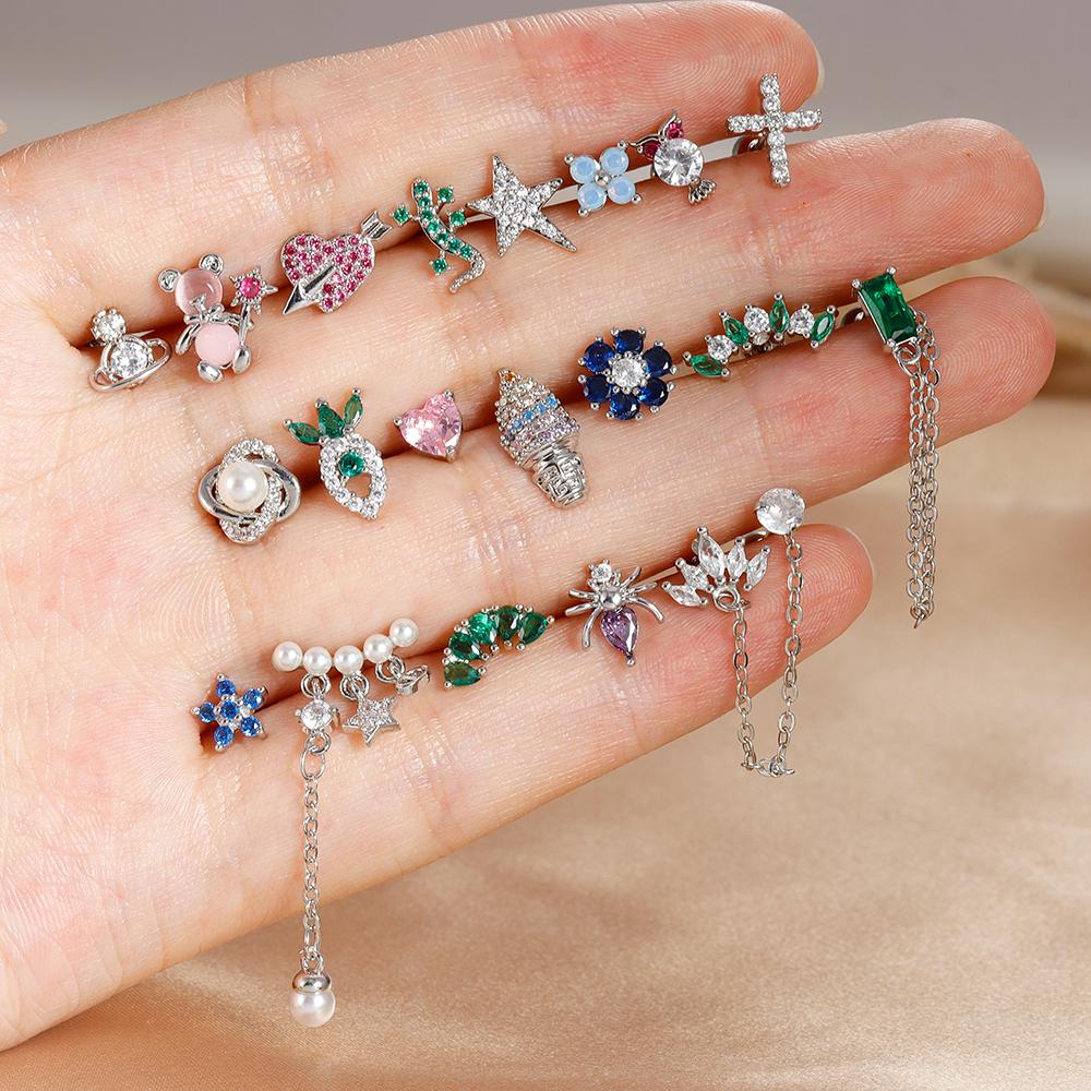 1PC Silver Color Stainless Steel Mini Stud Earrings Women Girls Heart Star Flower Helix Ear Cartilage Piercing Jewelry Gifts