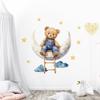 Cartoon Teddy Bear Sitting On Moon Self Adhesive Wall Stickers for Kids Room Nursery Baby Bedroom Decoration Decals